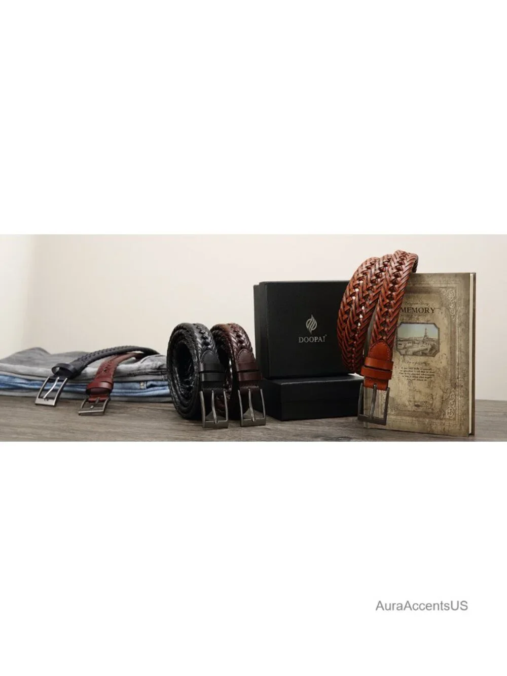 Men's Braided Leather Dress Belt Woven Casual Golf Adjustable
